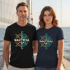 Vintage Nautical Compass Anchor T-Shirt worn on a sailboat deck