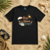 Born for Beach Days beach lifestyle tee — retro coral script and coastal icons on black cotton, Seasportees