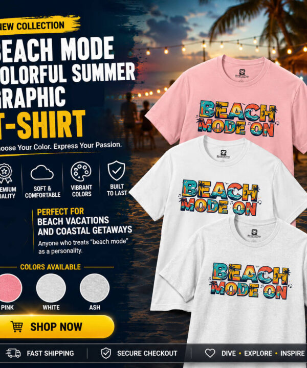 Alternative view of Beach Mode On T-Shirt – Colorful Summer Graphic Tee