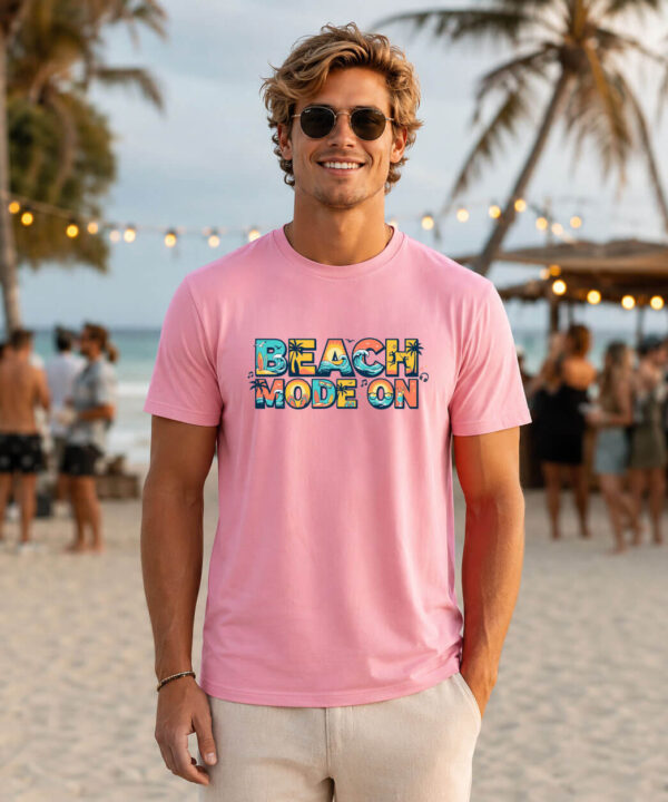 Beach Mode On T-Shirt – colorful hand-illustrated beach graphic tee, white, unisex fit, S–5XL, Seasportees