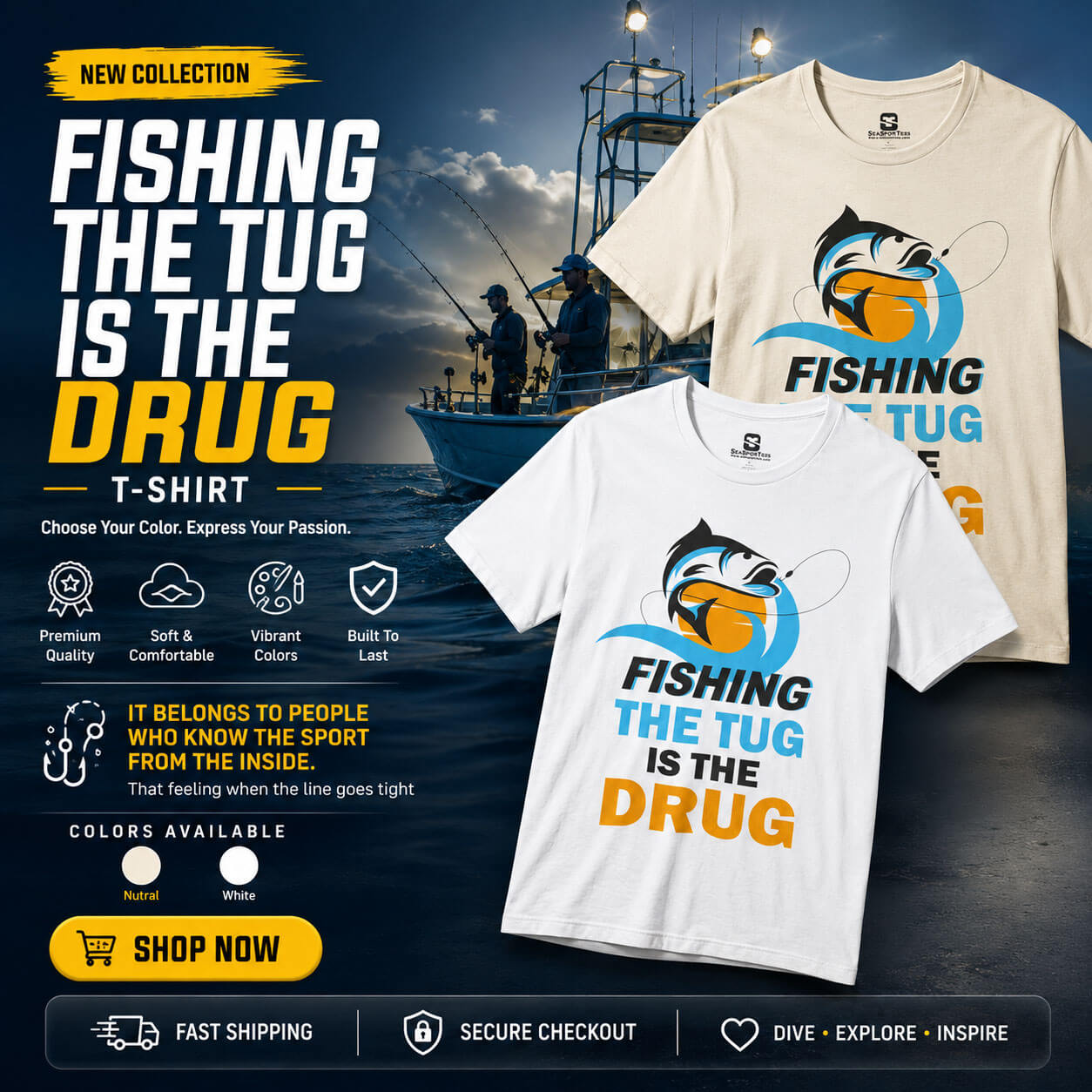 tug is the drug tshirt colors variations white and nutral