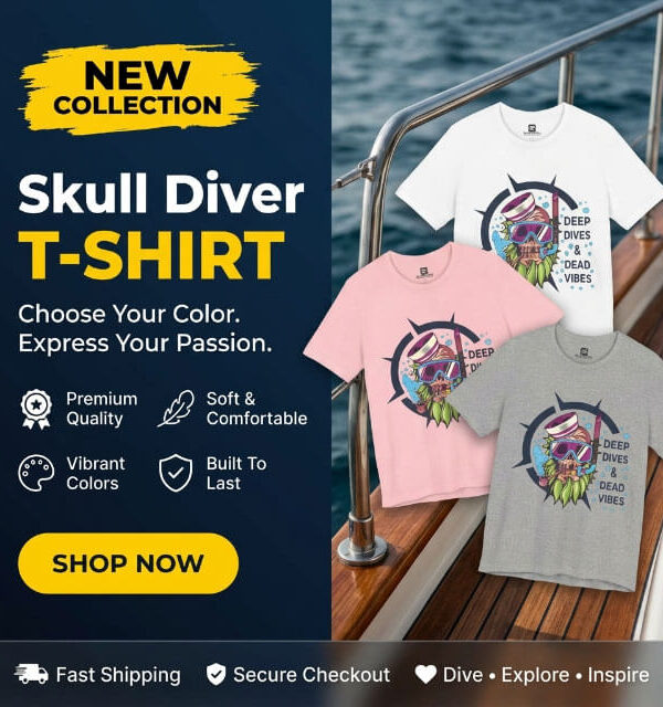 Alternative view of Funny Scuba Diving Shirt – Skull Diver Tee