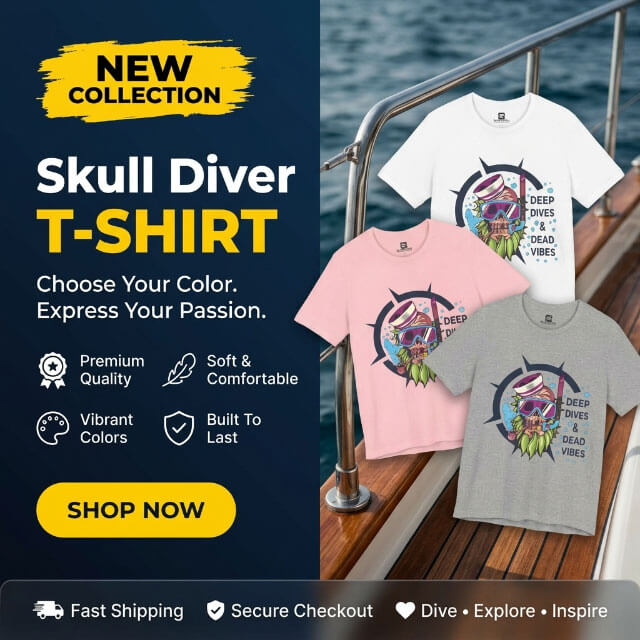 Funny Scuba Diving Shirt – Skull Diver Tee - Image 2
