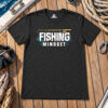Black Fishing Mindset T-Shirt with white FISHING MINDSET lettering, gold fishing rod and reel, and blue water splashes