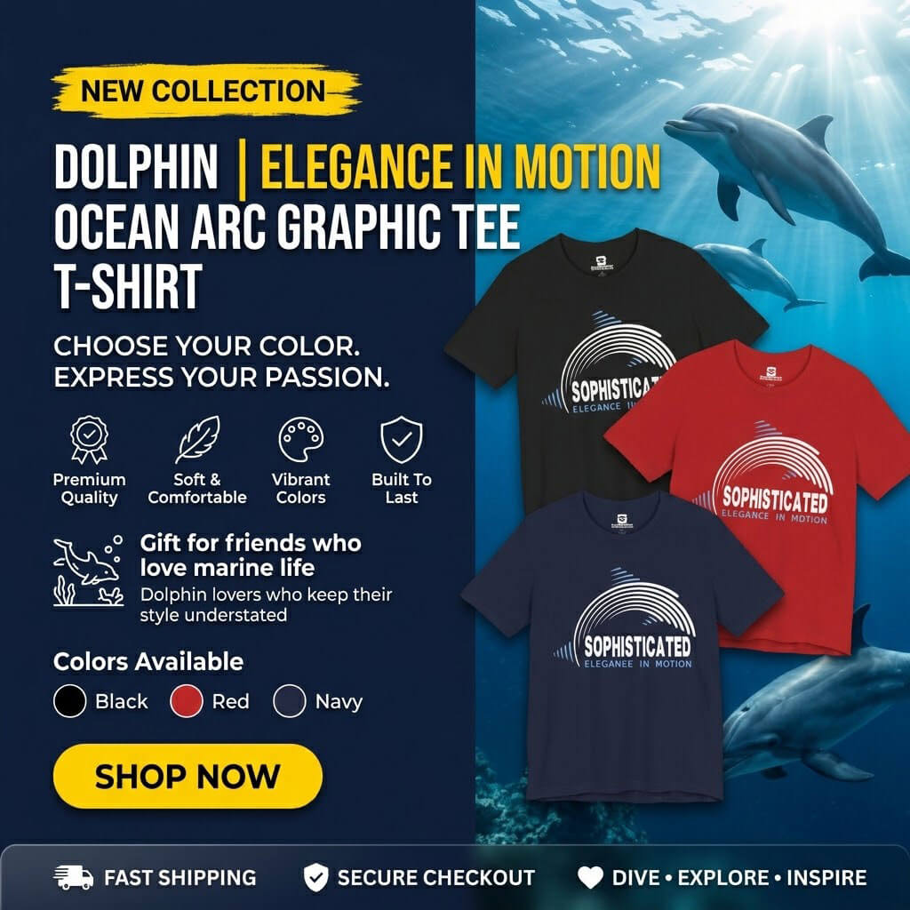 Dolphin T-Shirt | Elegance in Motion Ocean Arc Graphic Tee - Image 2