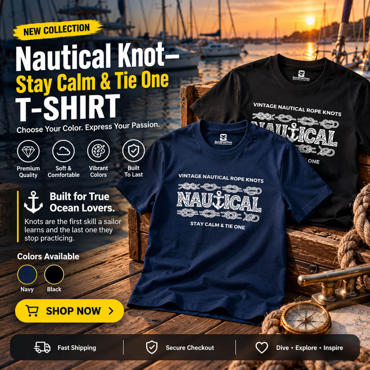 Nautical Knot T-Shirt – Stay Calm & Tie One - Image 2
